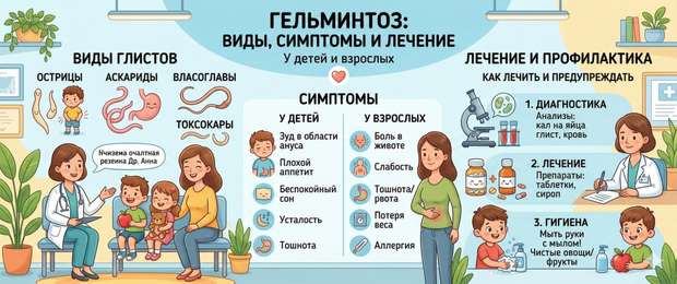 Гельминтоз: виды глистов, симптомы и лечение у детей и взрослых