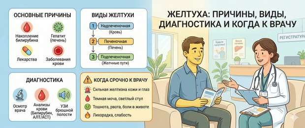 Желтуха: причины, виды, диагностика и когда срочно к врачу