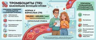 Тромбоциты: норма в крови у взрослых, причины снижения и повышения