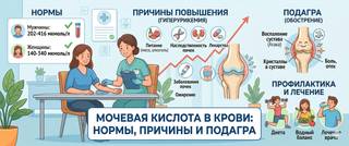 Мочевая кислота в крови: нормы, причины повышения и подагра