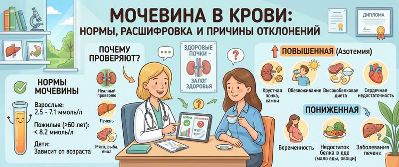 Мочевина в крови: нормы, расшифровка и причины отклонений