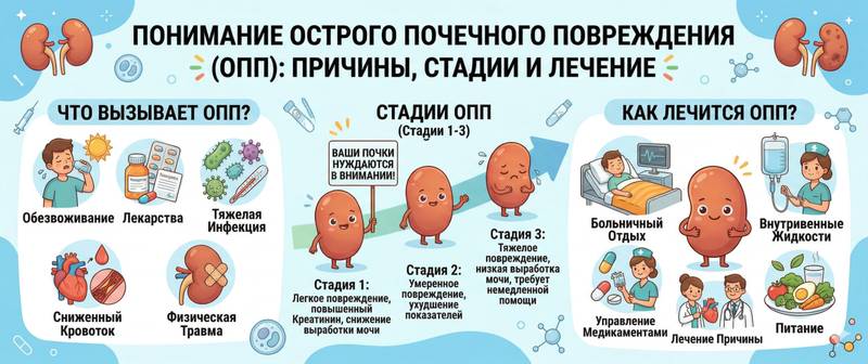 Острое почечное повреждение (ОПП): причины, стадии и лечение