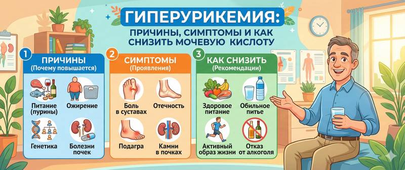 Гиперурикемия: причины, симптомы и как снизить мочевую кислоту