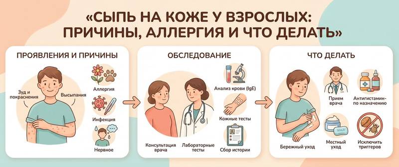 Сыпь на коже у взрослых: причины, аллергия и что делать