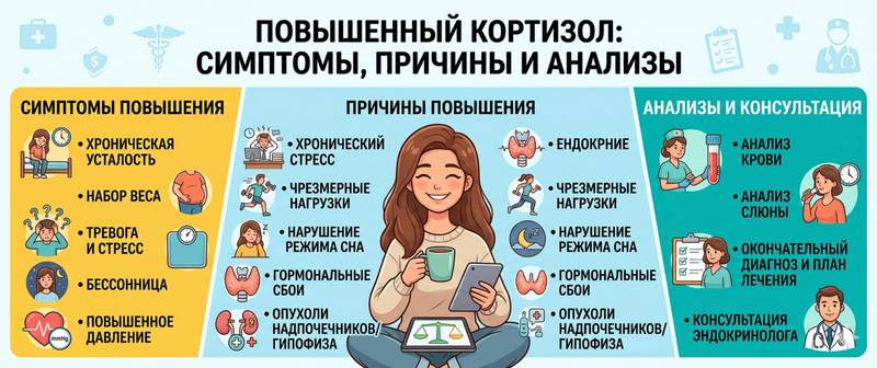 Повышенный кортизол: симптомы, причины повышения и анализы