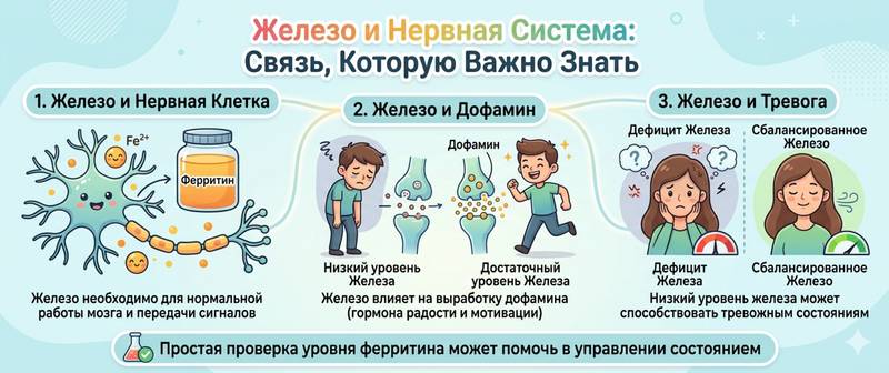 Железо и нервная система: ферритин, дофамин и тревога