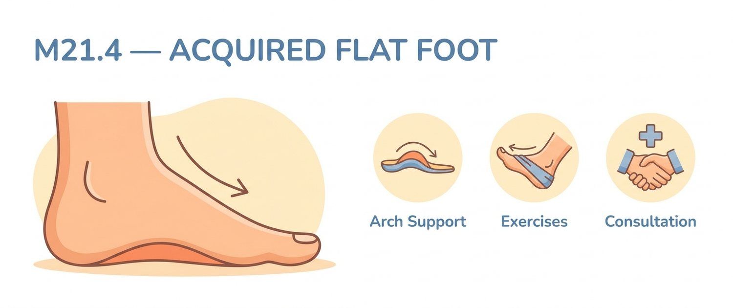M21.4 — Acquired Flat Foot (Pes Planus): ICD-10 Code Explained