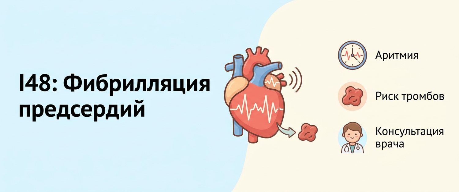 I48 — фибрилляция предсердий: что означает код МКБ-10 в документе