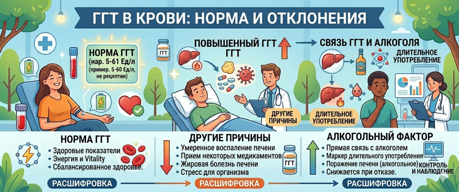 ГГТ (гамма-ГТ): норма, причины повышения и расшифровка
