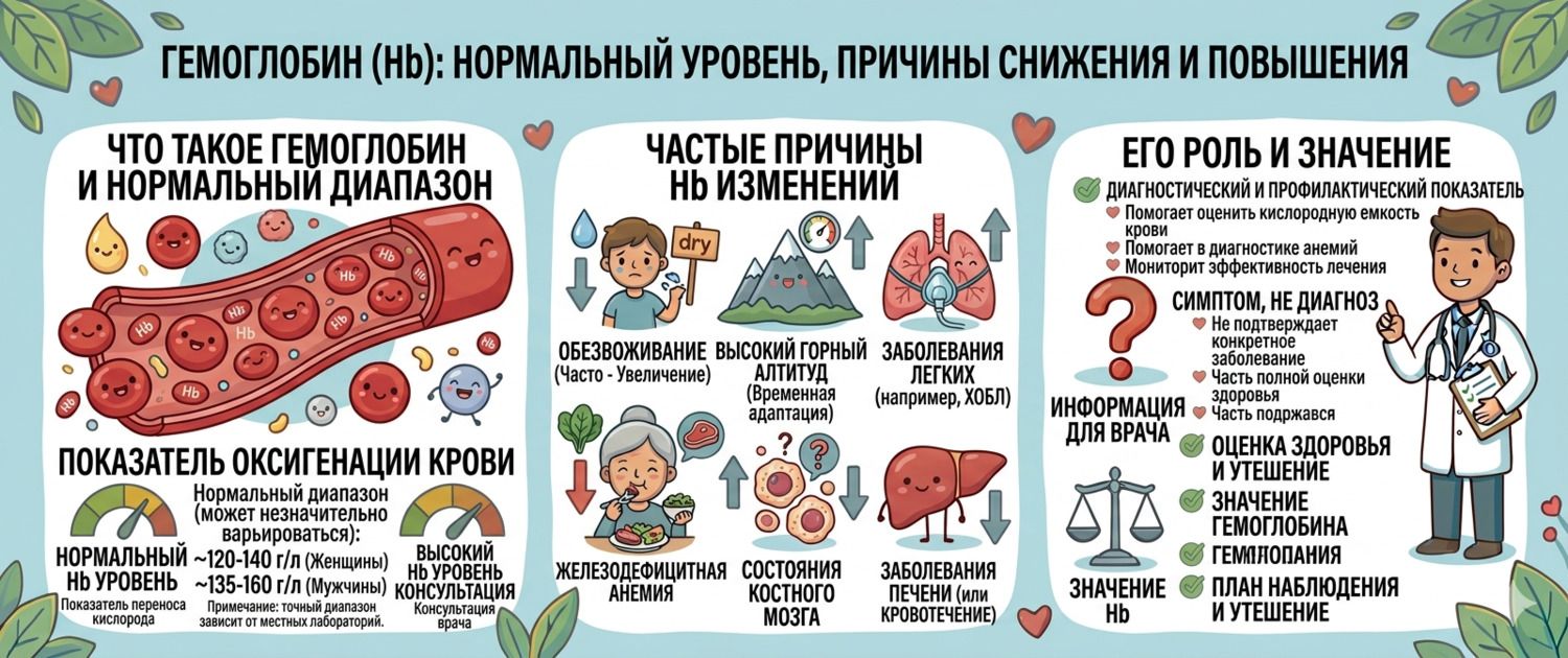 Гемоглобин: норма у взрослых, причины снижения и повышения