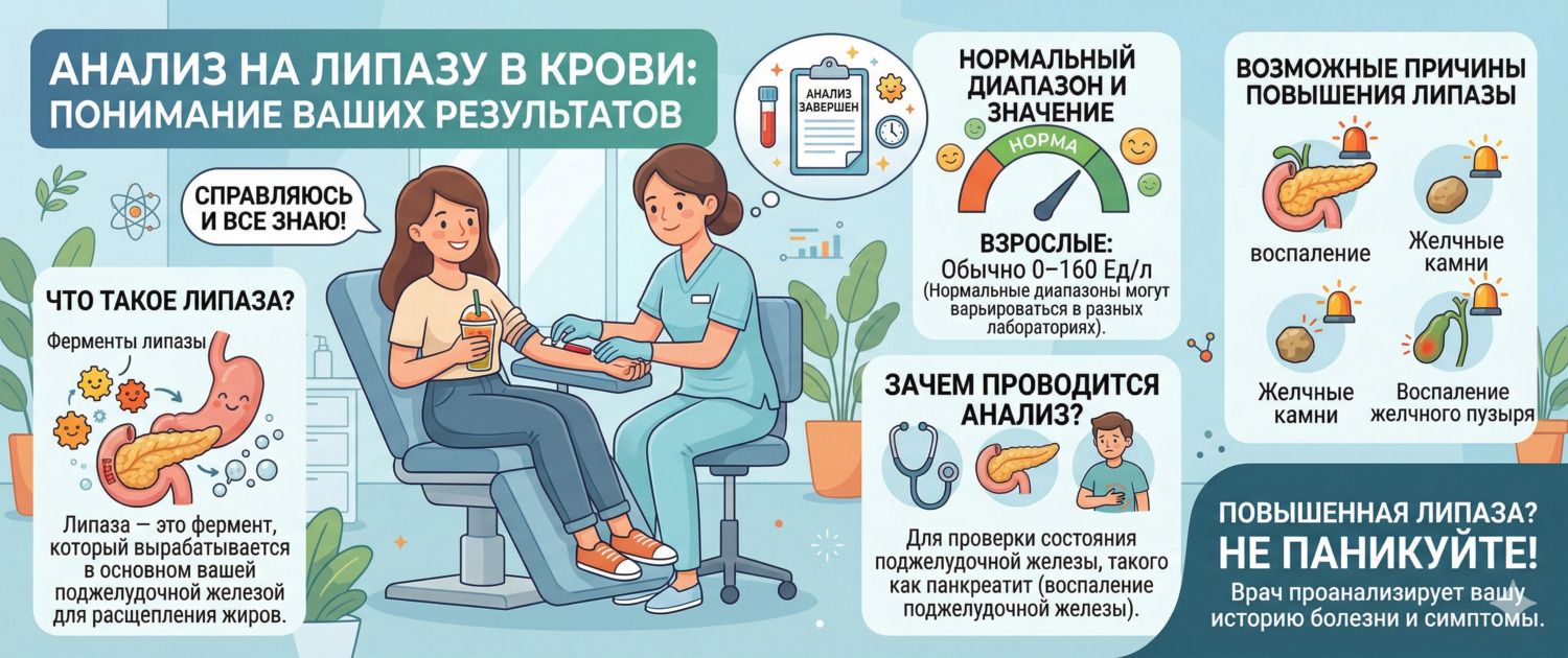 Липаза в крови: нормы, причины повышения и расшифровка анализа