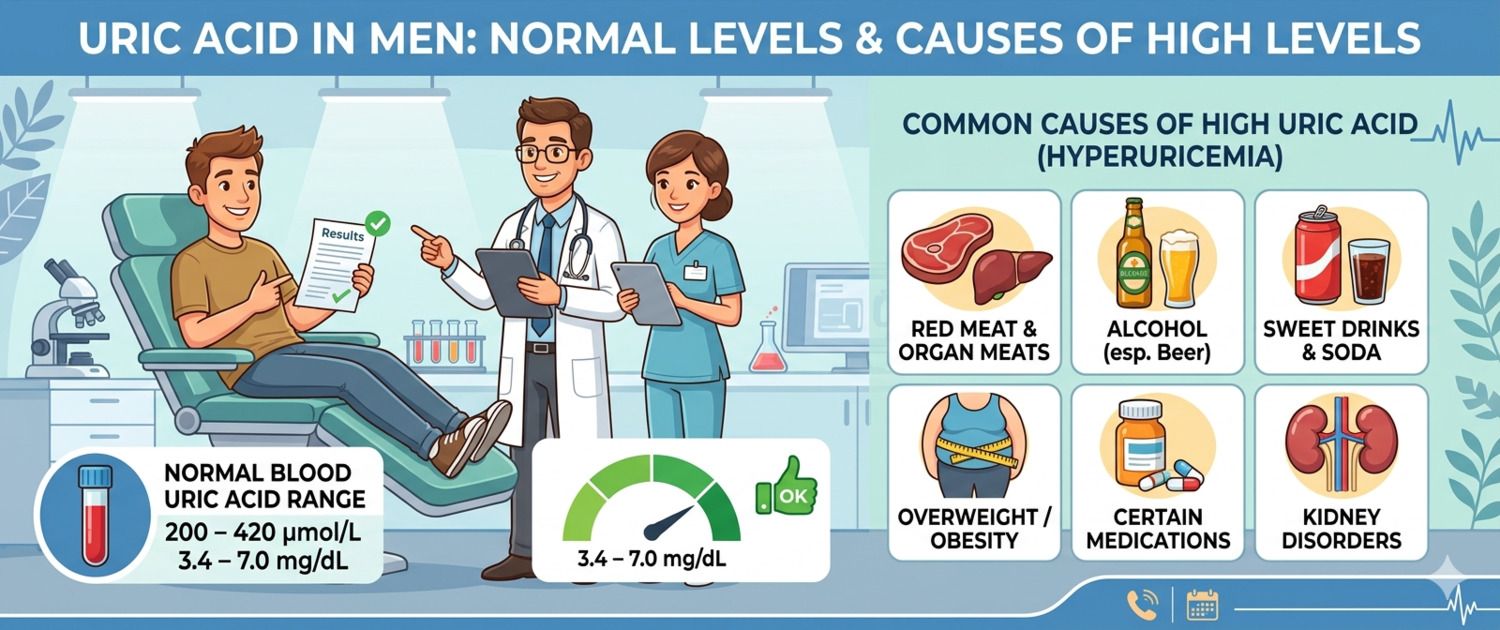 Uric Acid in Men: Normal Blood Levels, High Levels and Causes