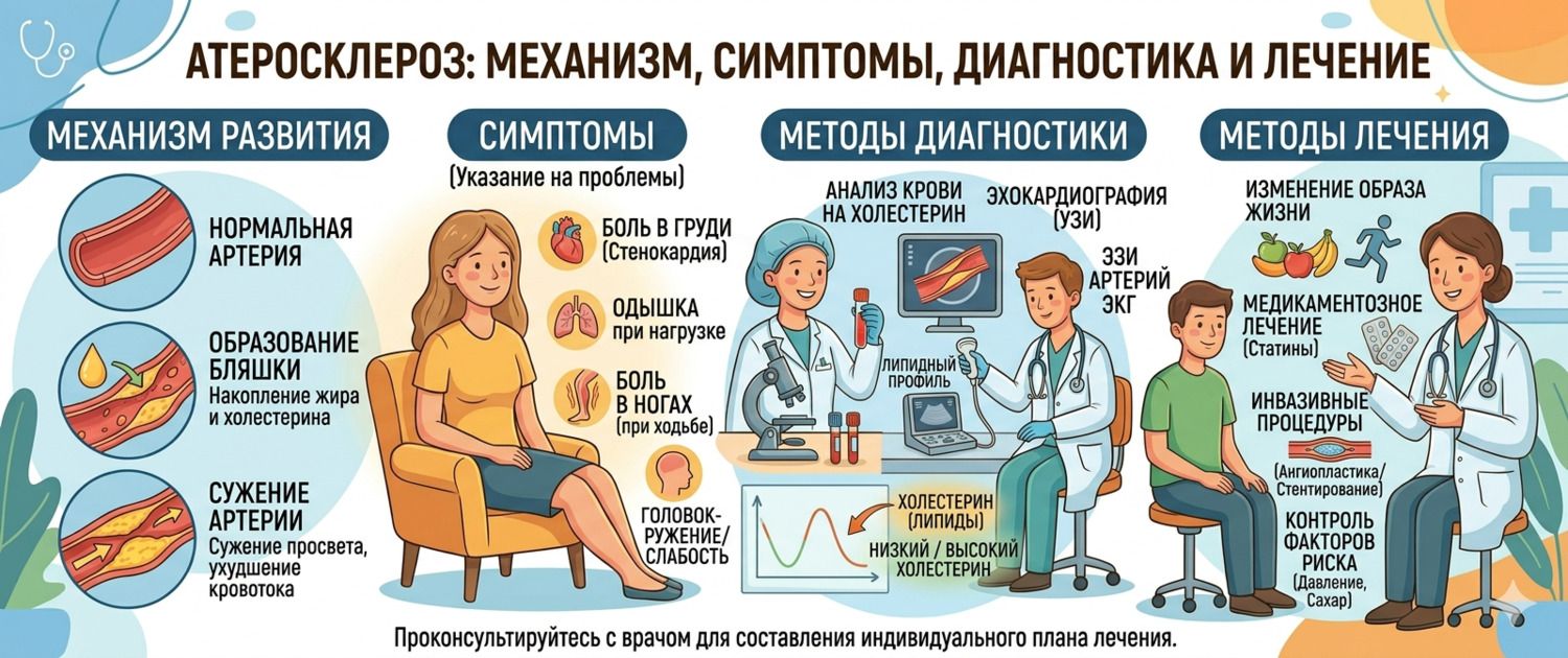 Атеросклероз: механизм, симптомы, диагностика и лечение