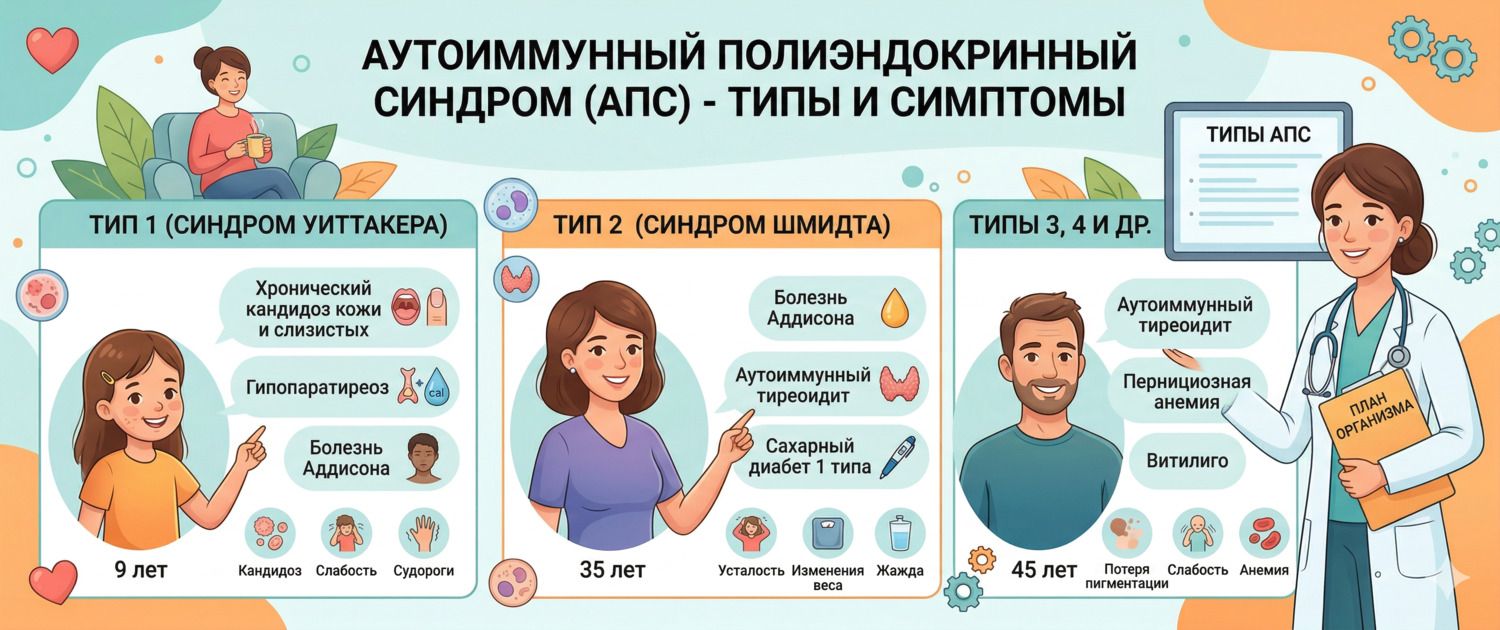 Аутоиммунный полиэндокринный синдром: типы и симптомы