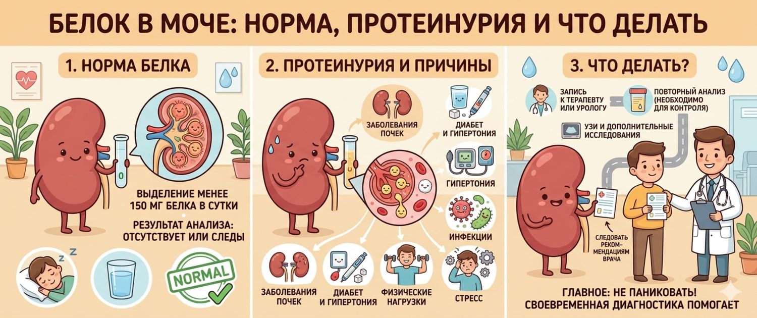 Белок в моче: норма, причины повышения и когда это опасно