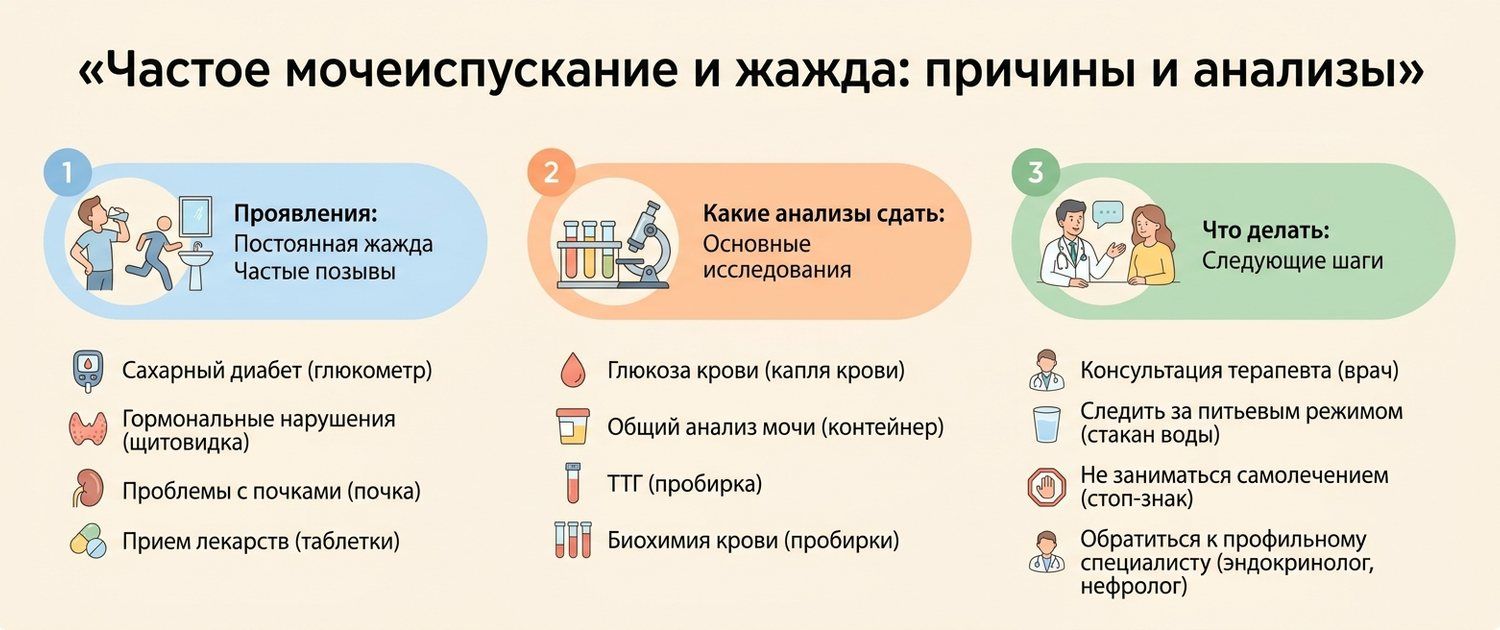 Частое мочеиспускание и жажда: причины и какие анализы сдать