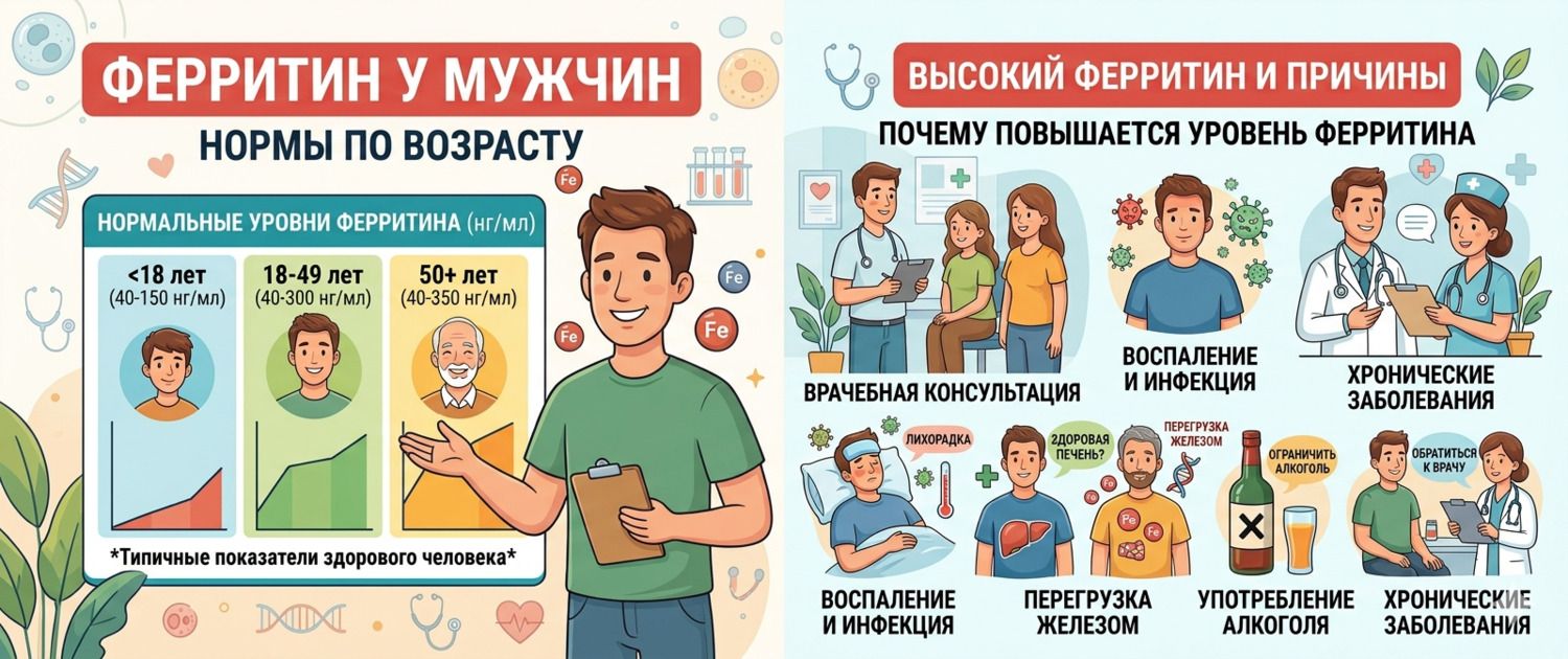Ферритин у мужчин: норма по возрасту, высокий ферритин и причины