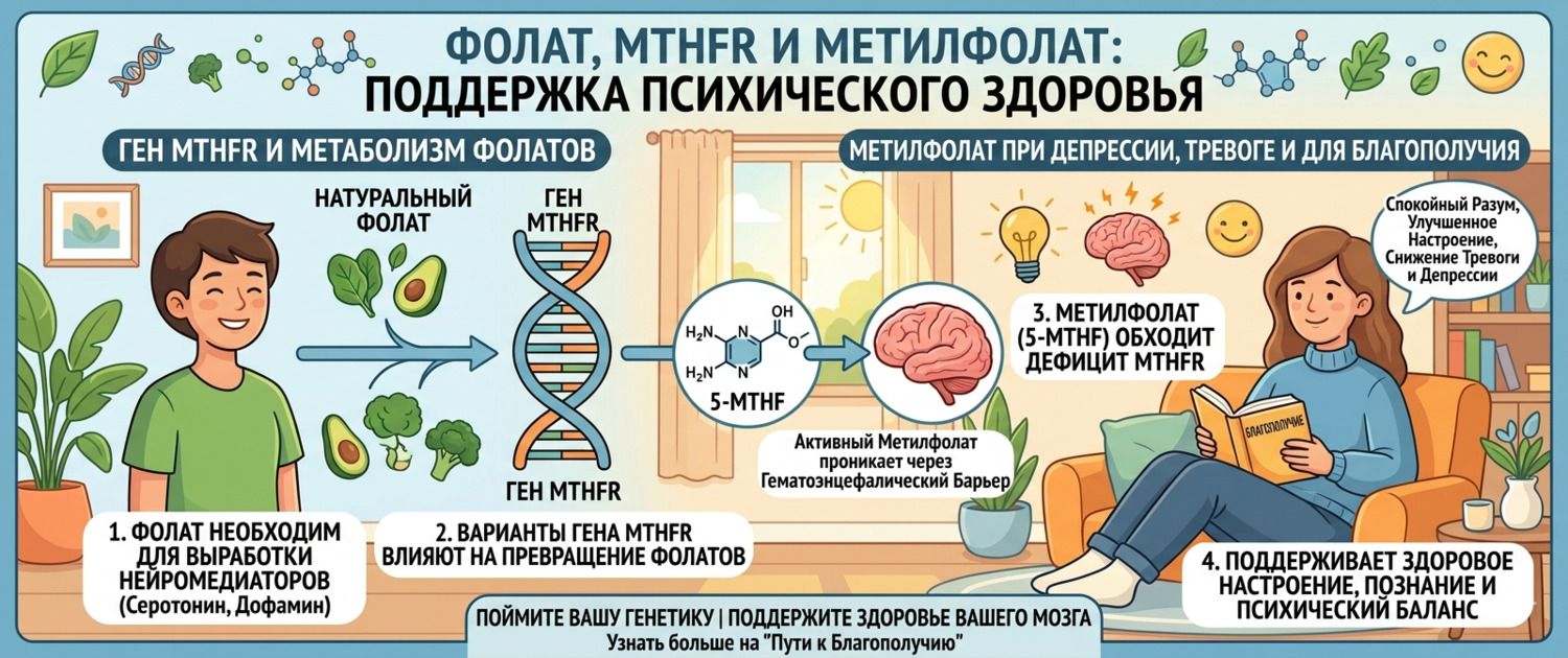 Фолат и MTHFR: метилфолат при тревоге, депрессии и психике