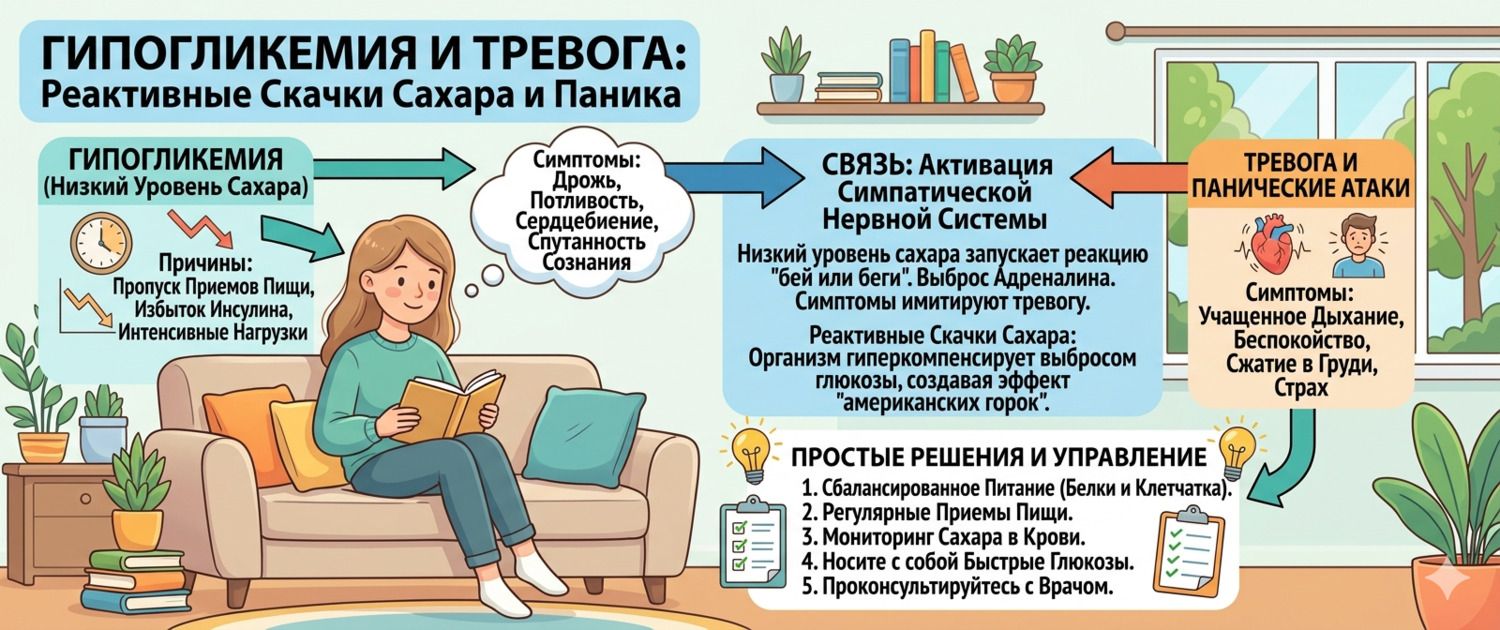 Гипогликемия и тревога: реактивные скачки сахара и паника