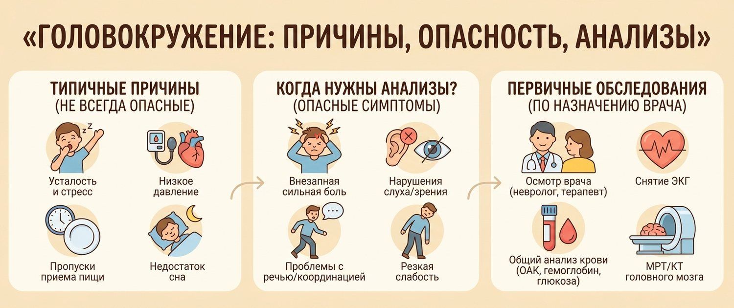 Головокружение: причины, когда это опасно и какие анализы сдать