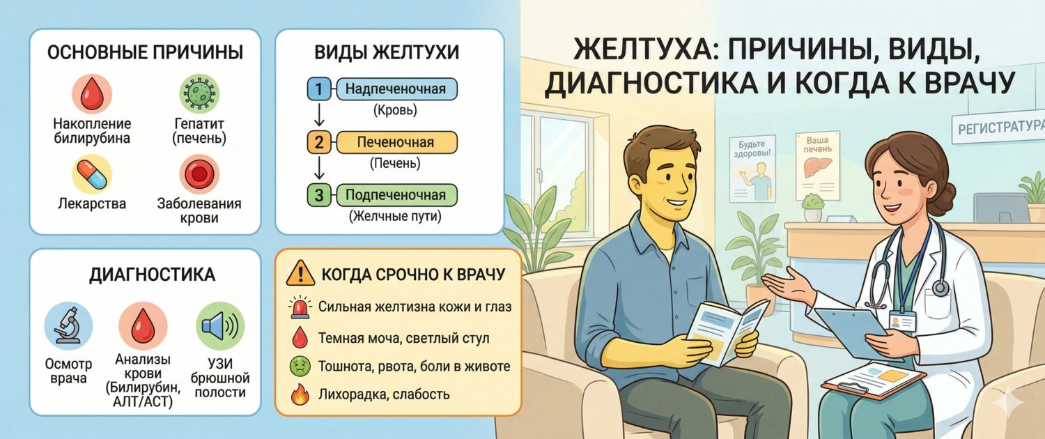 Желтуха: причины, виды, диагностика и когда срочно к врачу