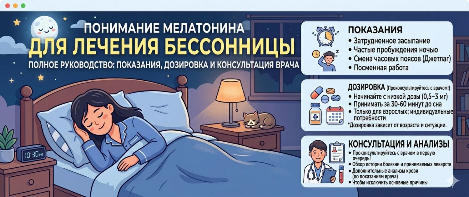 Мелатонин при бессоннице: дозировка, показания и анализы