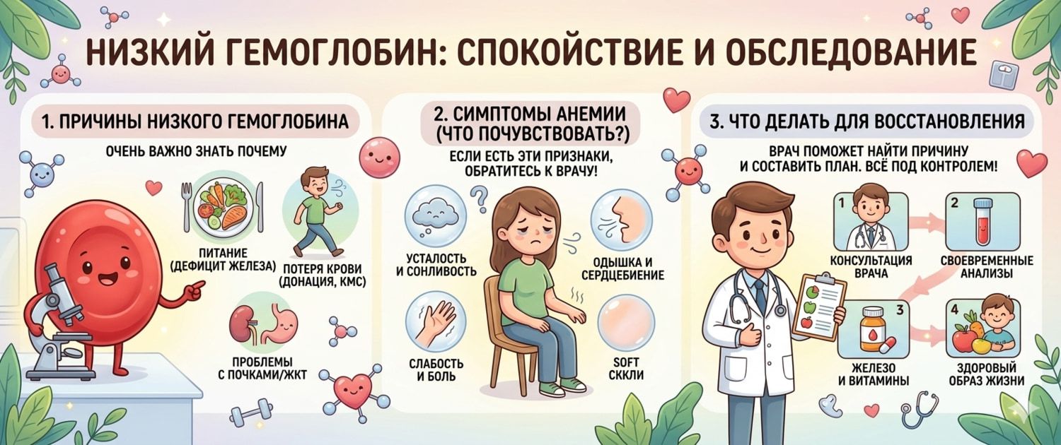 Низкий гемоглобин: причины анемии, симптомы и как повысить