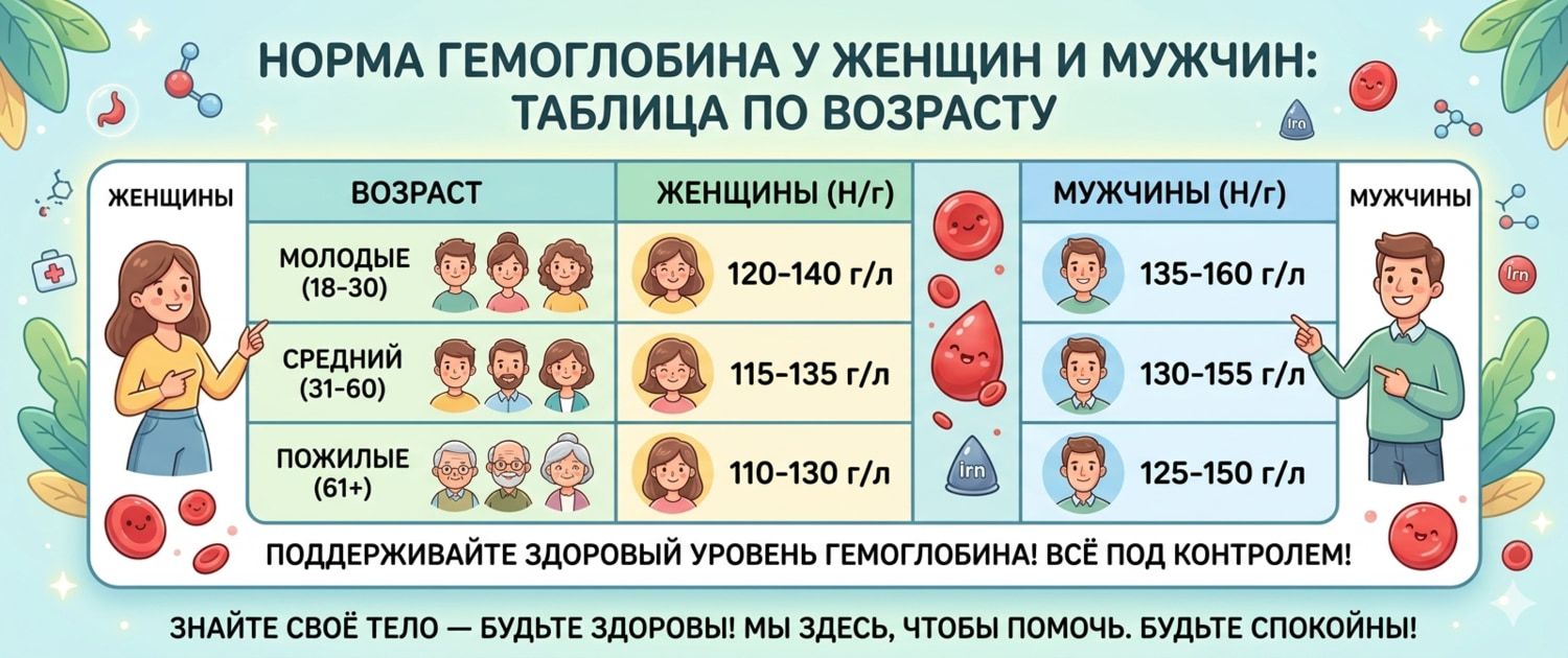 Норма гемоглобина в крови: таблица по возрасту и полу
