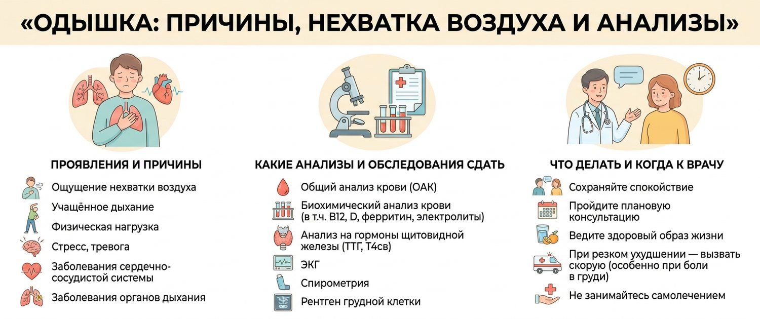 Одышка: причины, нехватка воздуха и какие анализы сдать