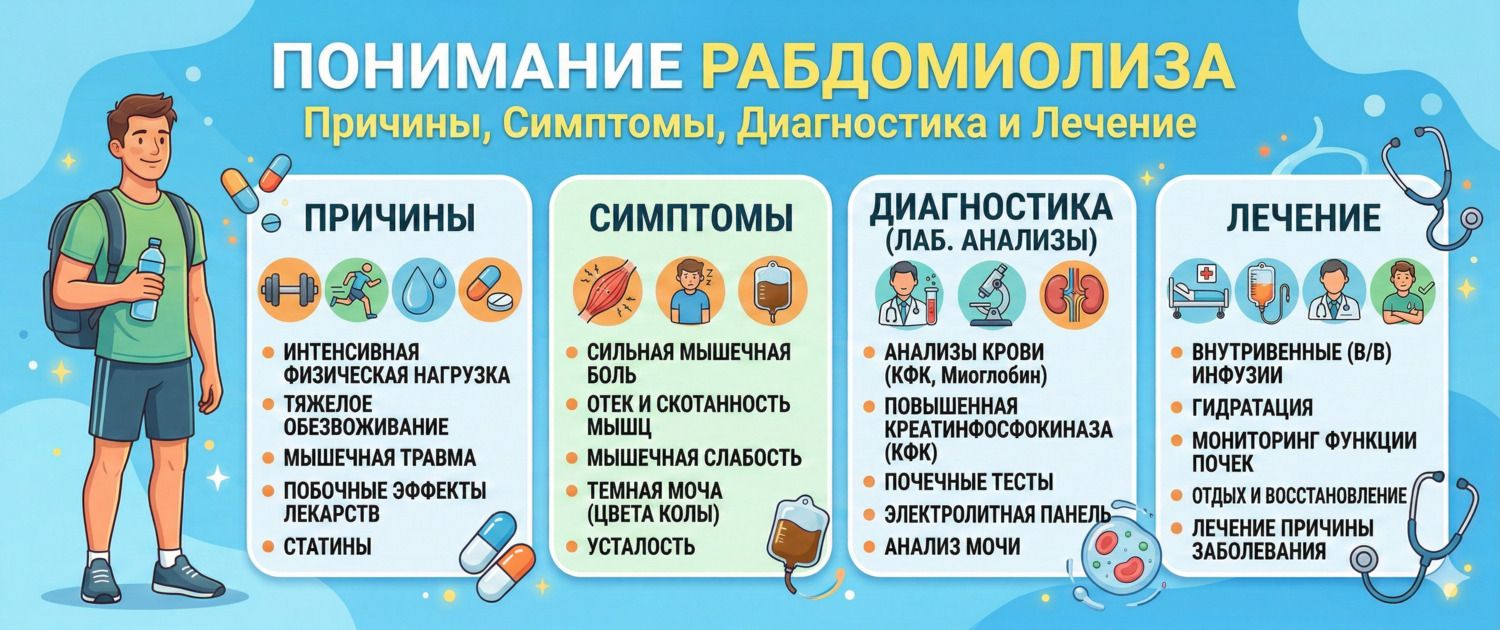 Рабдомиолиз: причины, симптомы, анализы крови и лечение