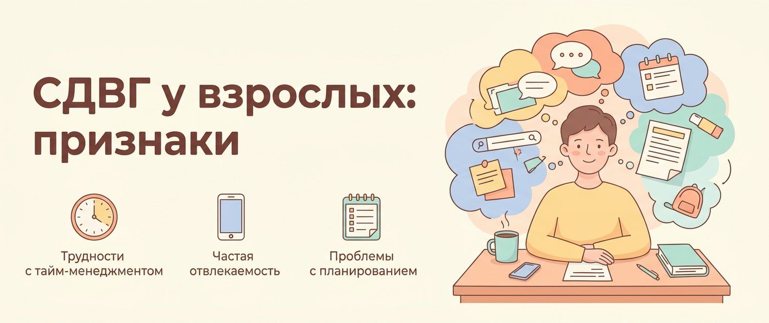 СДВГ у взрослых: симптомы и признаки, как проявляется