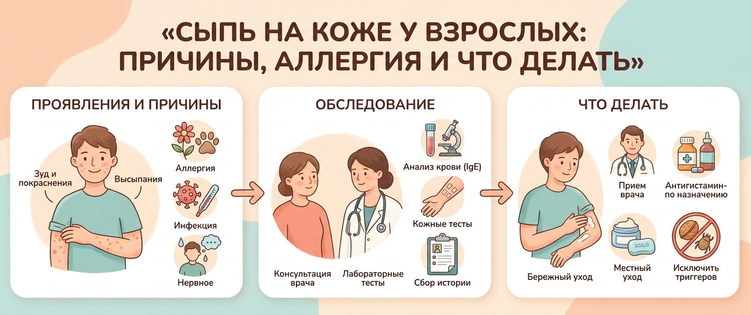 Сыпь на коже у взрослых: причины, аллергия и что делать