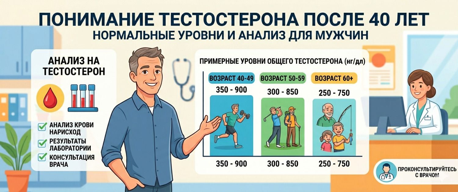 Тестостерон после 40: норма у мужчин по возрасту и анализ