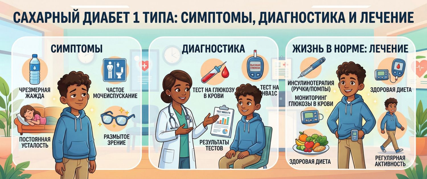 Сахарный диабет 1 типа: симптомы, диагностика и лечение