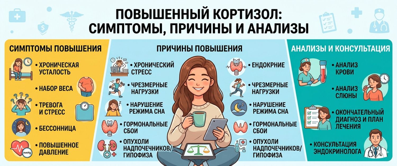 Повышенный кортизол: симптомы, причины повышения и анализы