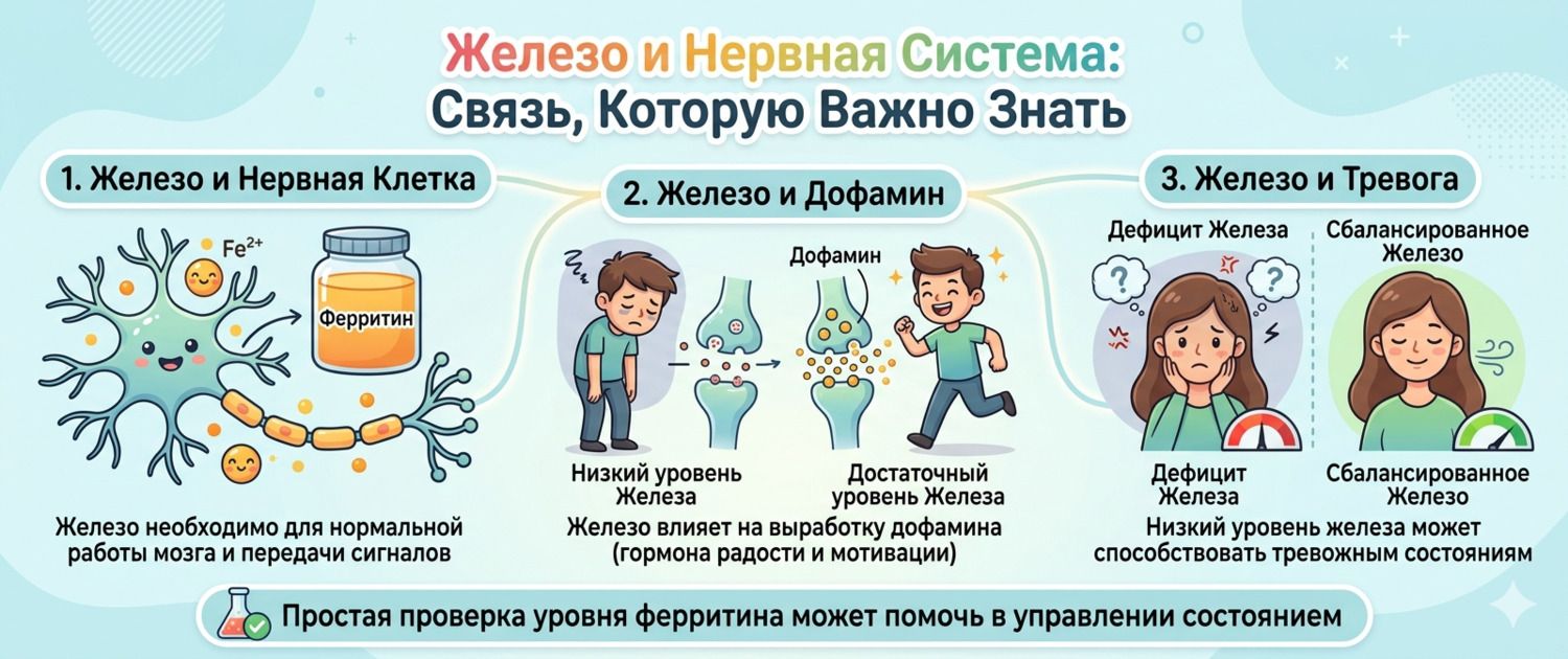 Железо и нервная система: ферритин, дофамин и тревога