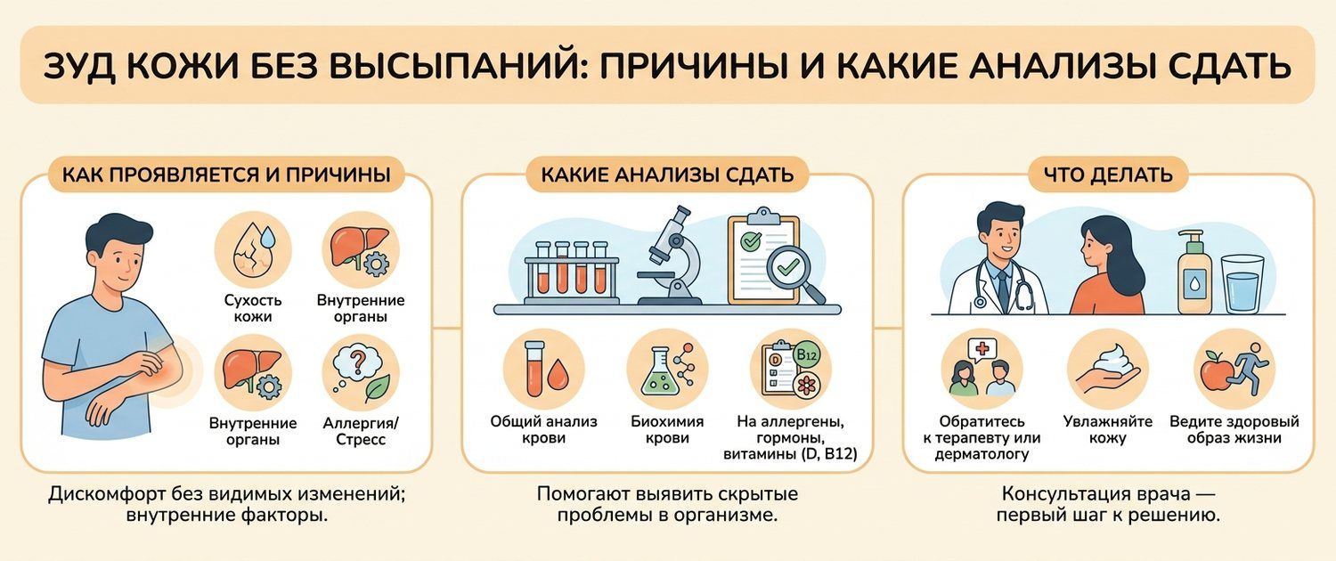 Зуд кожи без высыпаний: причины и какие анализы сдать