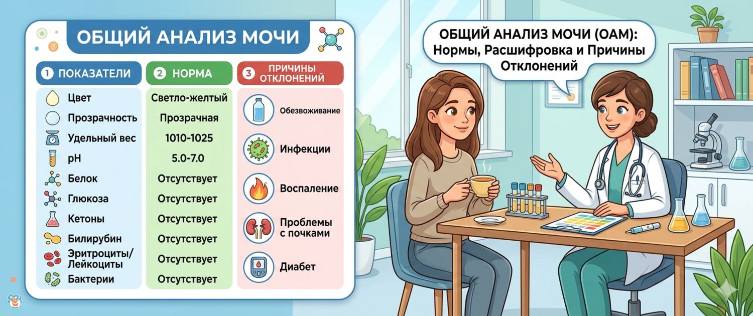 Анализ мочи (ОАМ): показатели, нормы и расшифровка