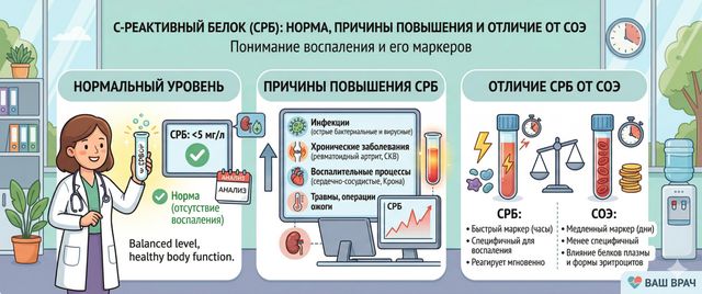 С-реактивный белок (СРБ): норма, причины повышения и связь с СОЭ