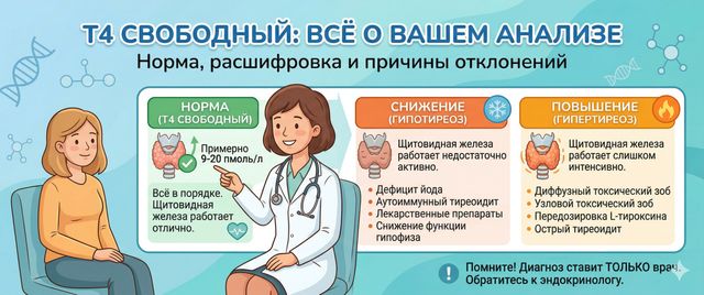 Т4 свободный: норма, расшифровка и причины отклонений