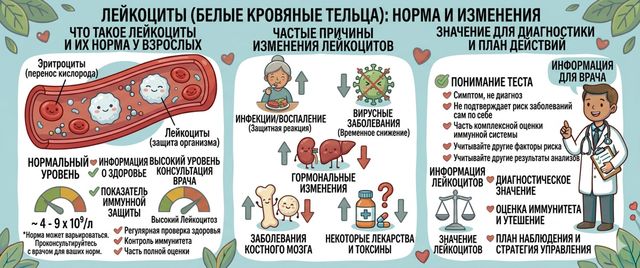 Лейкоциты: норма в крови у взрослых, причины повышения и снижения