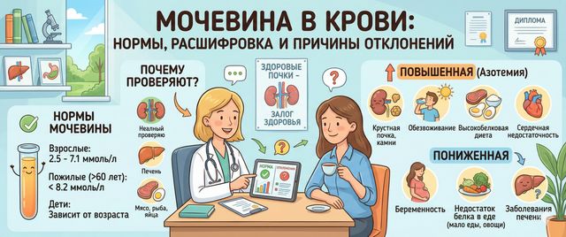 Мочевина в крови: нормы, расшифровка и причины отклонений