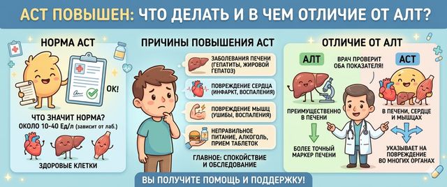 АСТ в крови повышен: норма, причины и отличие от АЛТ