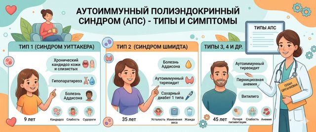 Аутоиммунный полиэндокринный синдром: типы и симптомы