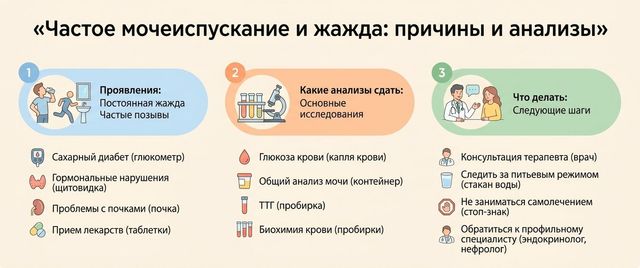 Частое мочеиспускание и жажда: причины и какие анализы сдать