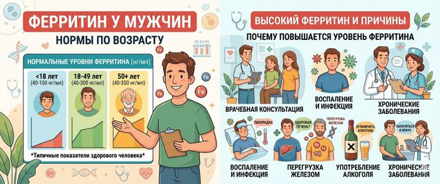 Ферритин у мужчин: норма по возрасту, высокий ферритин и причины