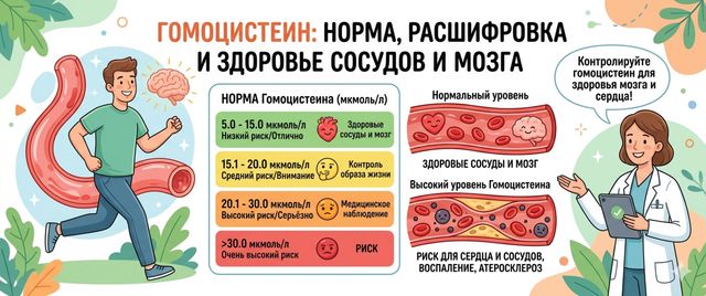 Гомоцистеин: норма, расшифровка и риск для сосудов и мозга