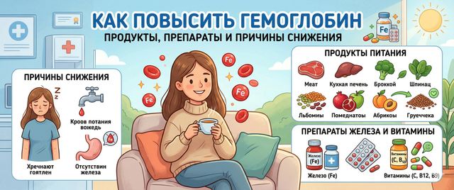 Как повысить гемоглобин: продукты, препараты и причины снижения