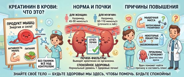 Повышенный креатинин в крови: причины, что делать, как снизить