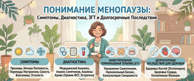Менопауза: симптомы, диагностика, ЗГТ и долгосрочные последствия